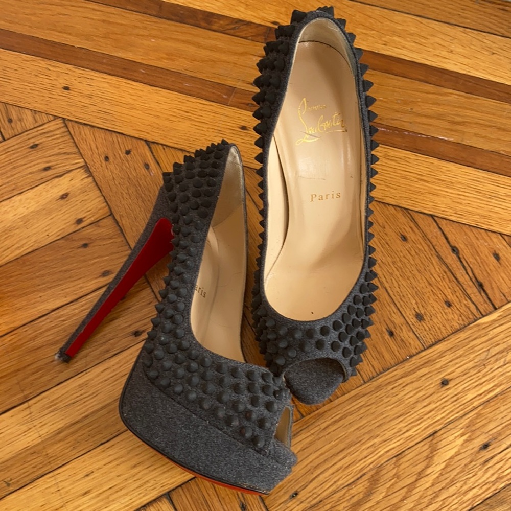 Christian Louboutin Black Studded Peep-Toe Platform Pumps